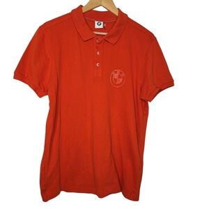 BMW Mens Orange Logo Cotton Blend Golf Polo Shirt Size Large